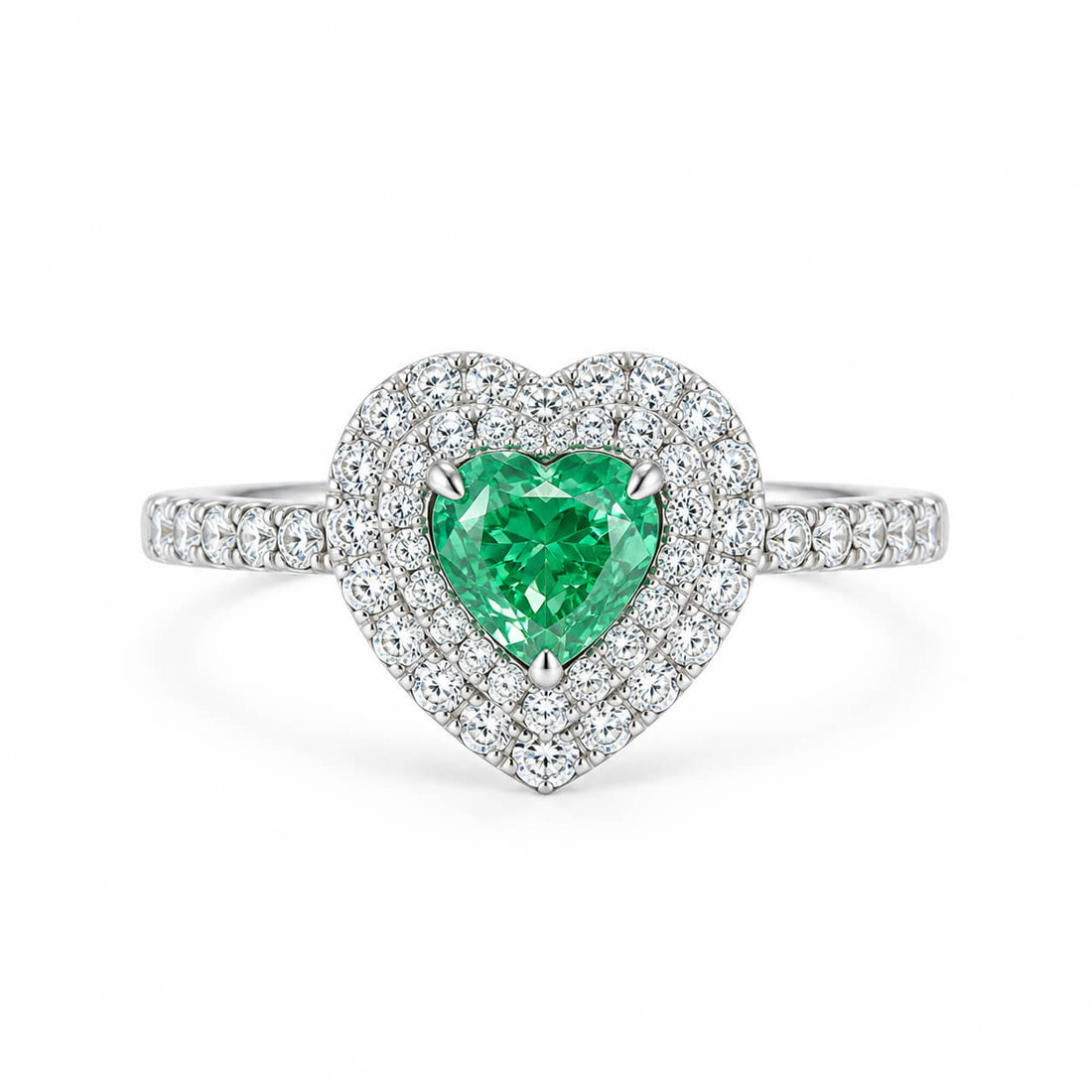 Halo setting heart cut lab grown green diamond engagement ring