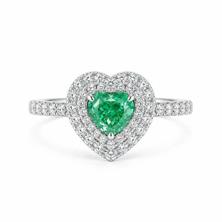 Halo setting heart cut lab grown green diamond engagement ring