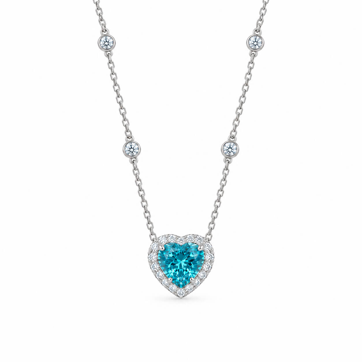 Halo setting heart cut lab grown paraiba pendant necklace