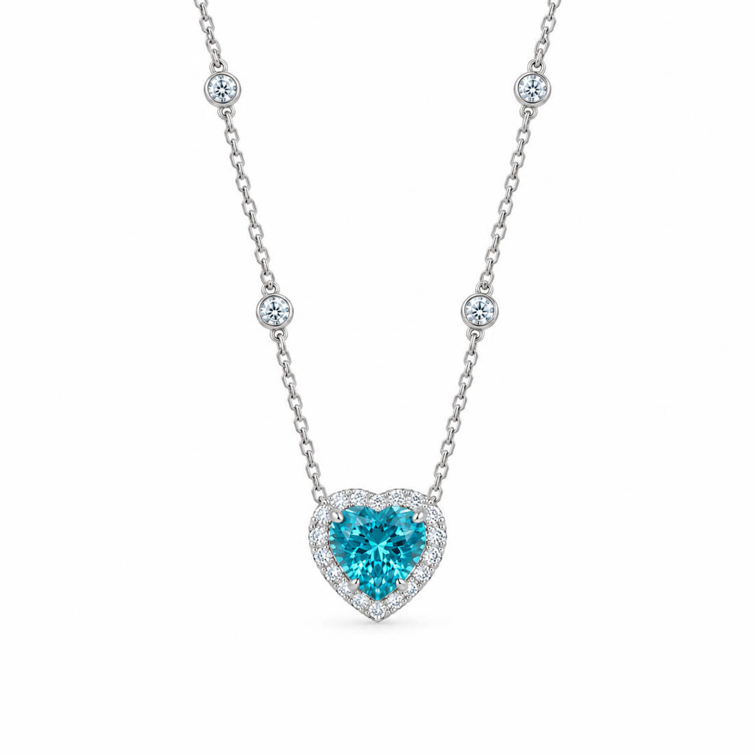 Halo setting heart cut lab grown paraiba pendant necklace