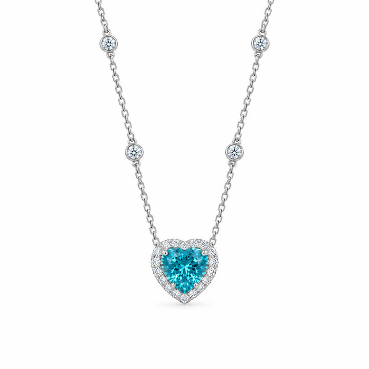Halo setting heart cut lab grown paraiba pendant necklace