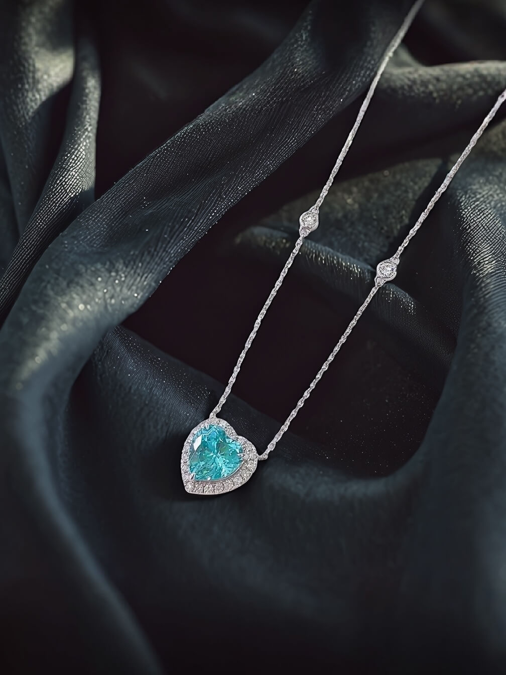 Halo setting heart cut lab grown paraiba pendant necklace