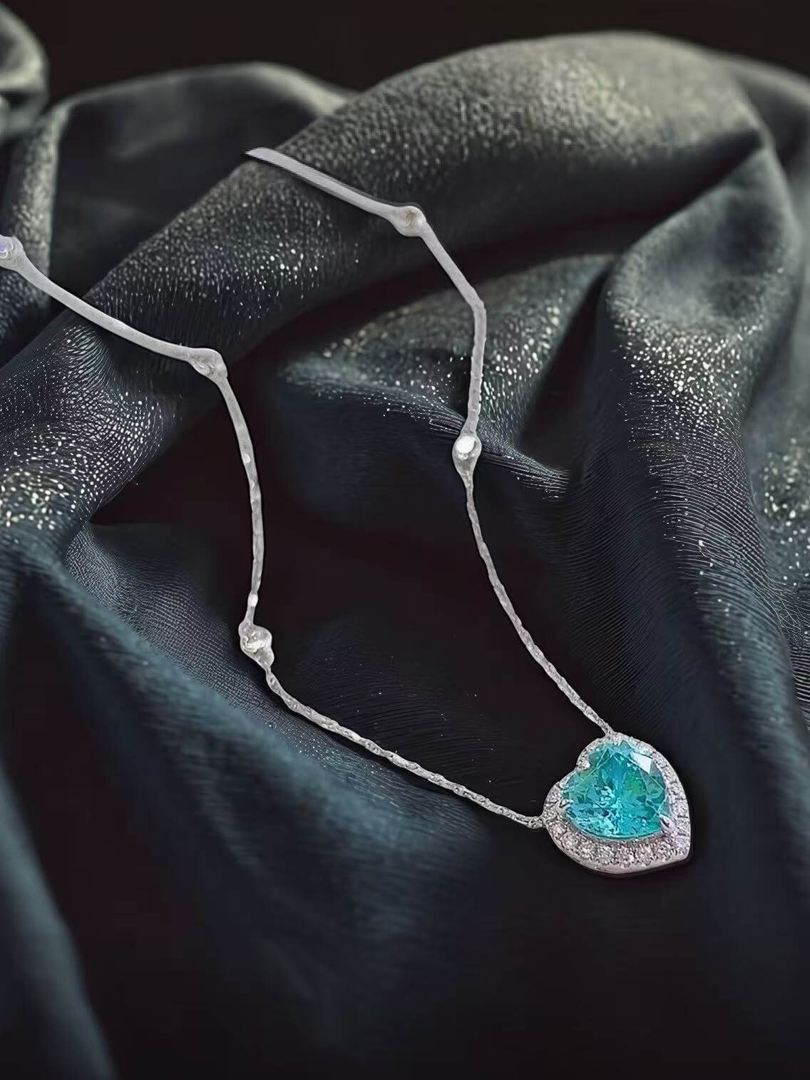 Halo setting heart cut lab grown paraiba pendant necklace
