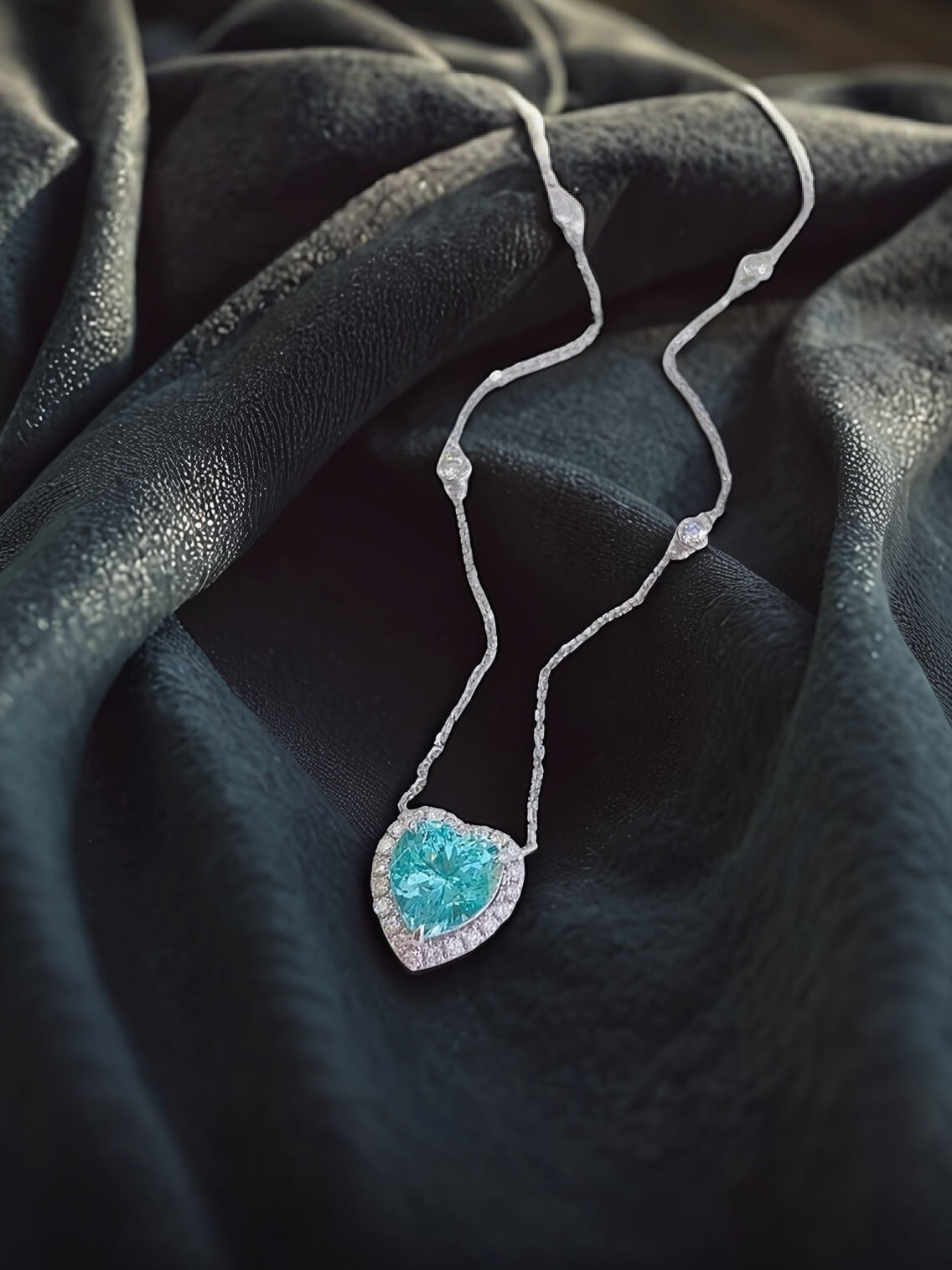 Halo setting heart cut lab grown paraiba pendant necklace