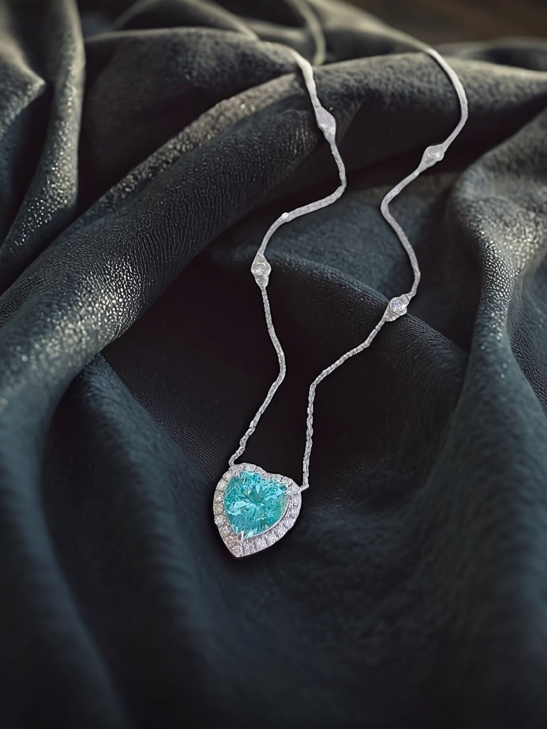 Halo setting heart cut lab grown paraiba pendant necklace
