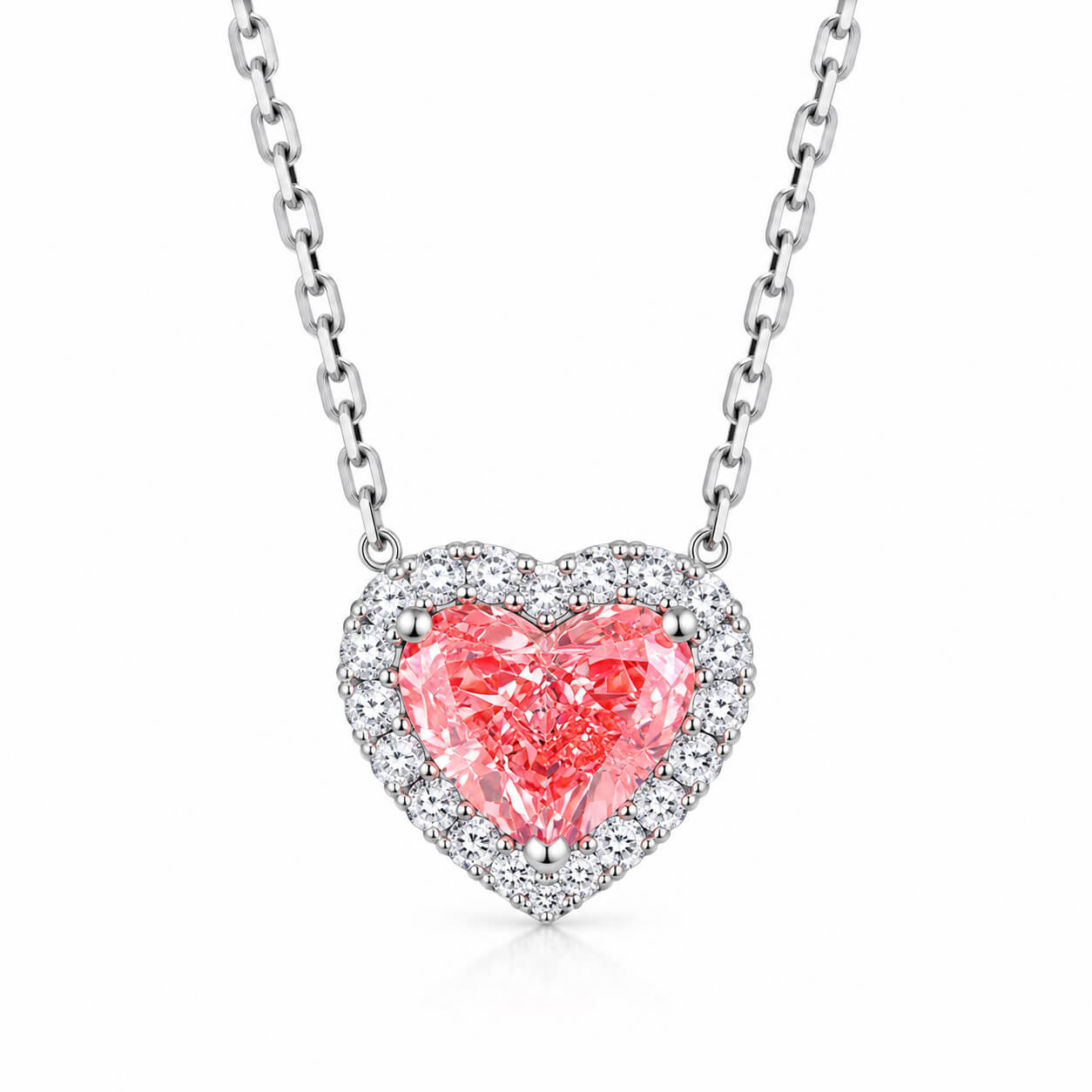 Halo setting heart cut lab grown pink diamond pendant necklace