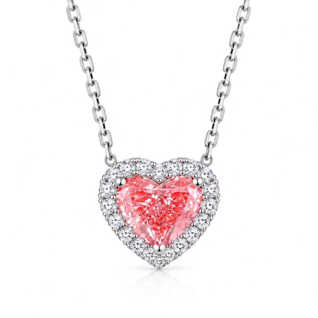 Halo setting heart cut lab grown pink diamond pendant necklace