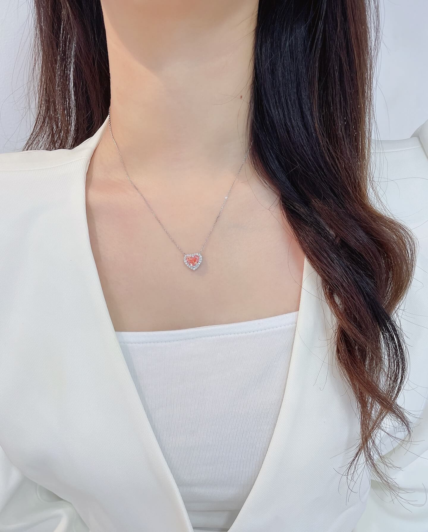 Halo setting heart cut lab grown pink diamond pendant necklace