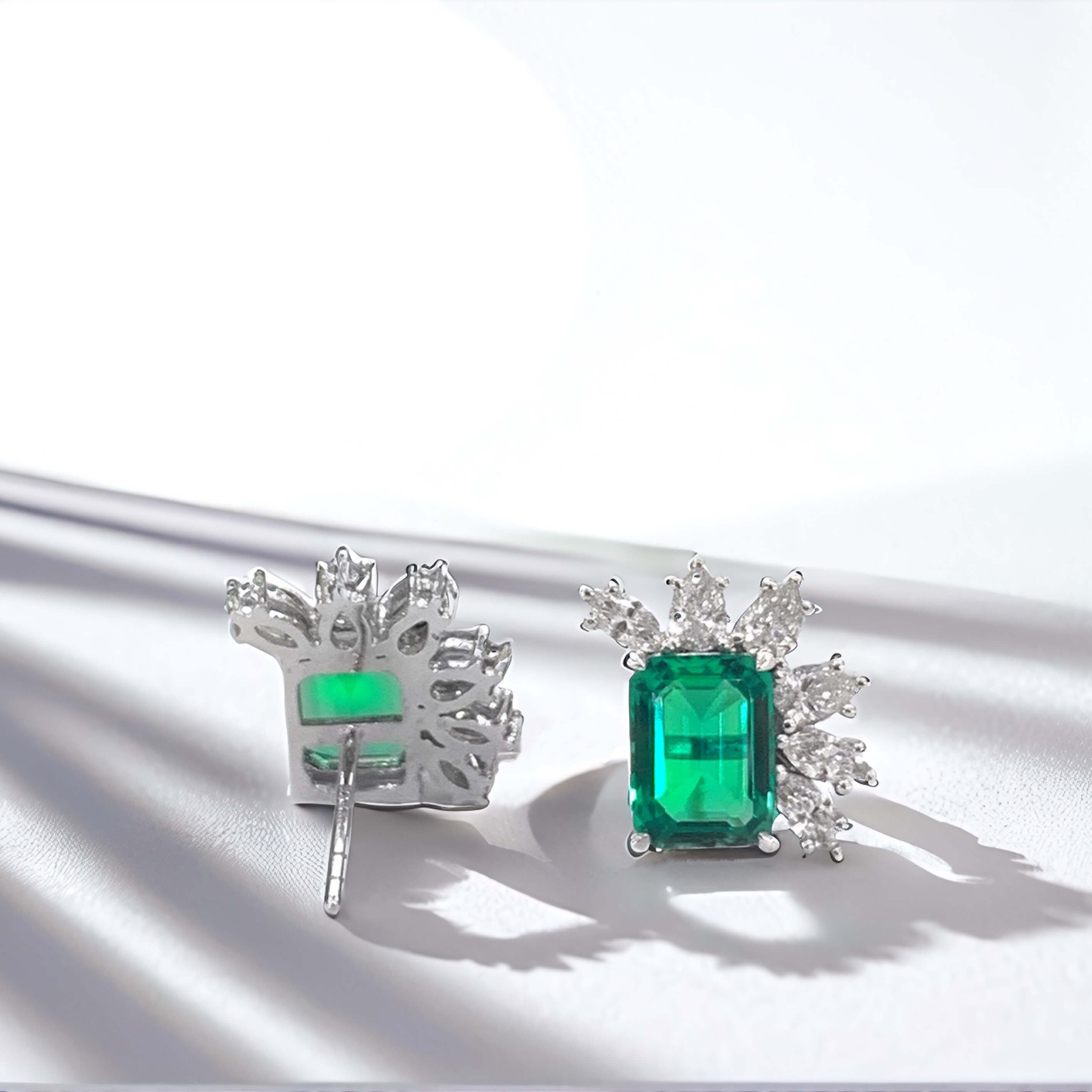 Halo setting lab grown emerald earrings stud