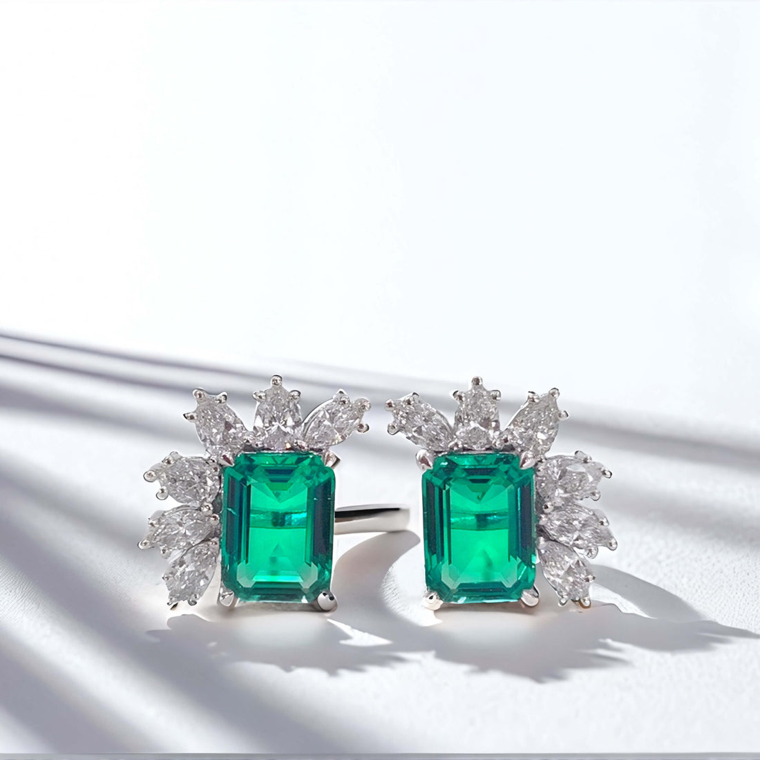 Halo setting lab grown emerald earrings stud