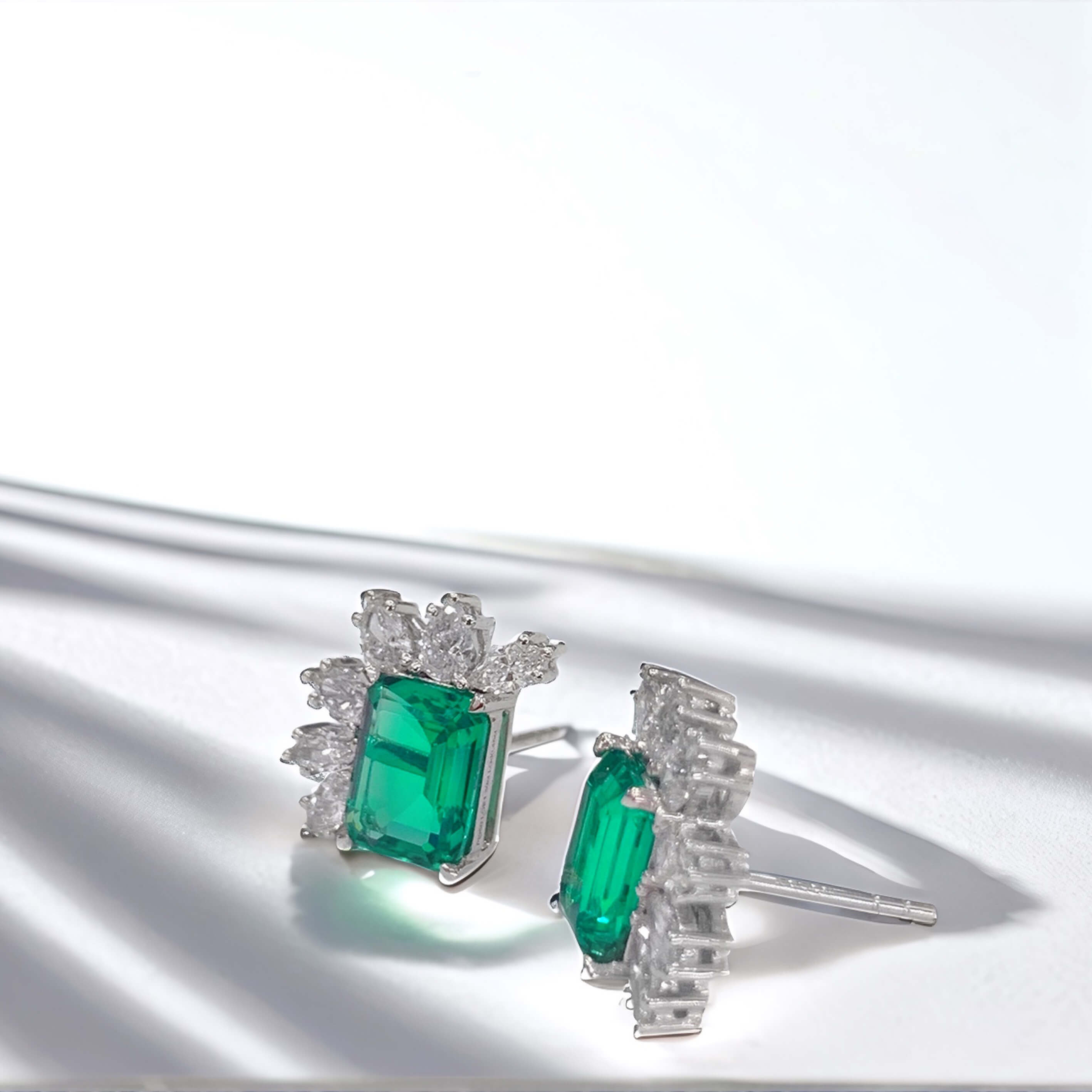 Halo setting lab grown emerald earrings stud