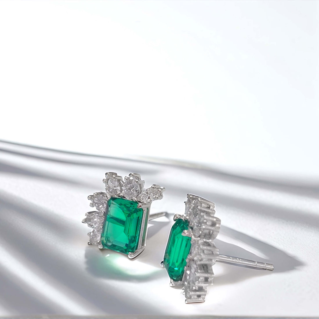 Halo setting lab grown emerald earrings stud