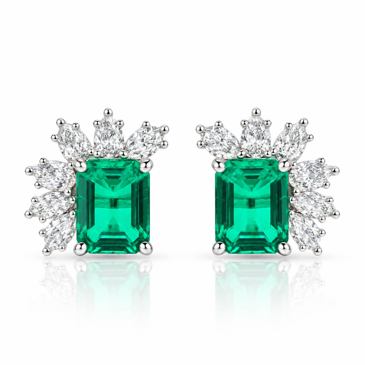 Halo setting lab grown emerald earrings stud