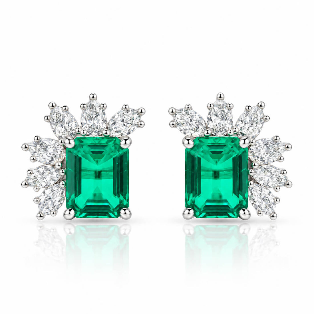 Halo setting lab grown emerald earrings stud