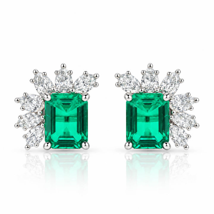 Halo setting lab grown emerald earrings stud