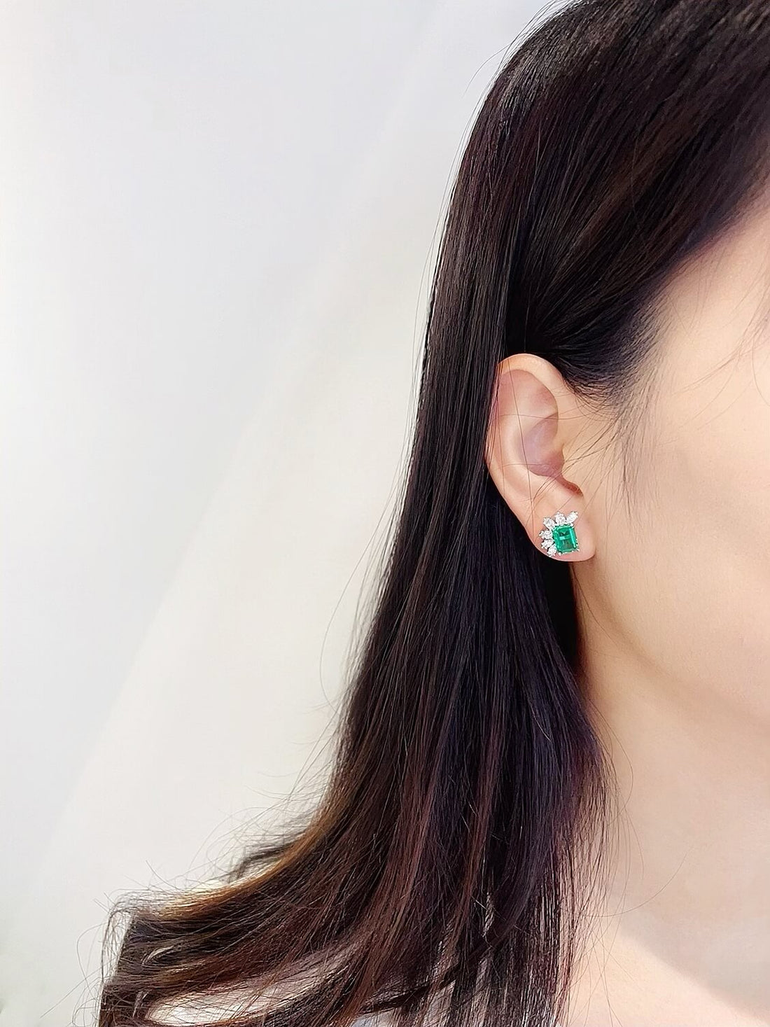 Halo setting lab grown emerald earrings stud