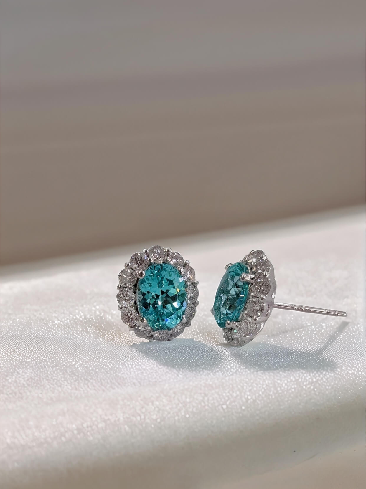Halo setting oval cut lab grown Paraiba earrings stud