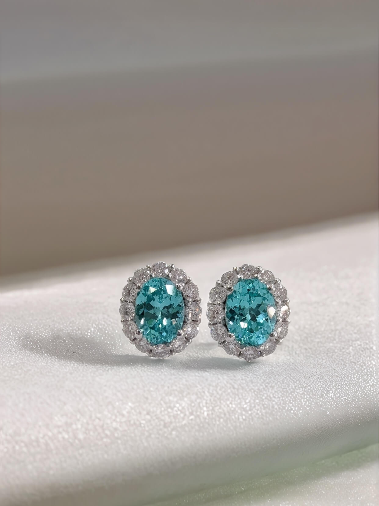 Halo setting oval cut lab grown Paraiba earrings stud
