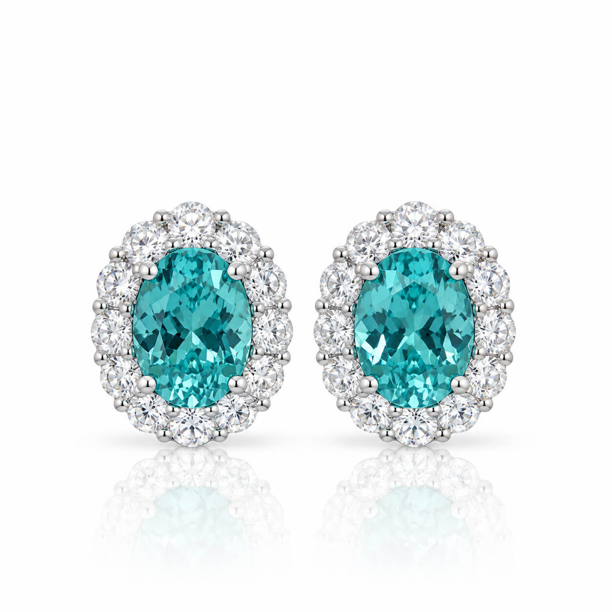 Halo setting oval cut lab grown Paraiba earrings stud