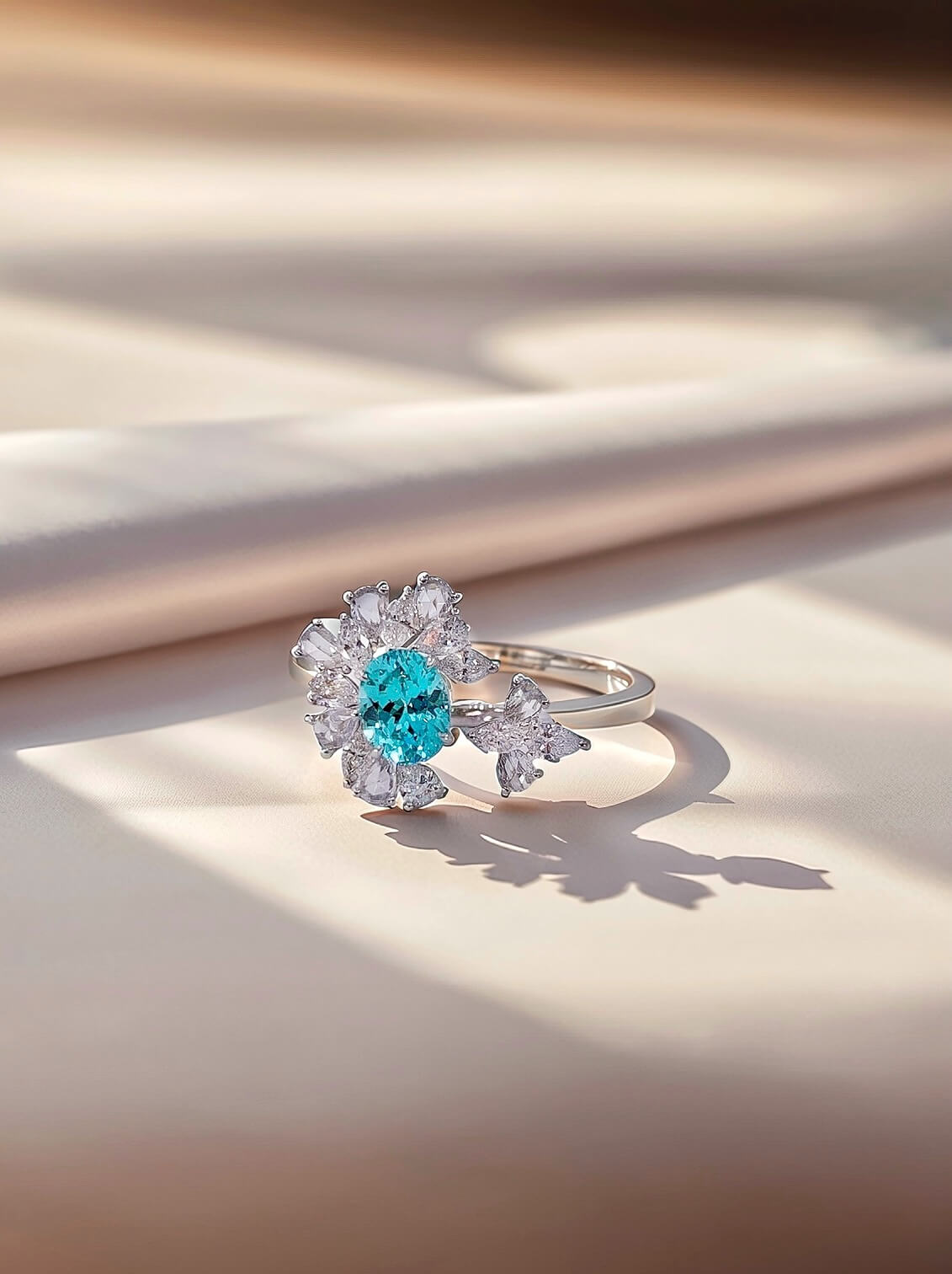 Halo setting oval cut  lab grown Paraiba engagement ring