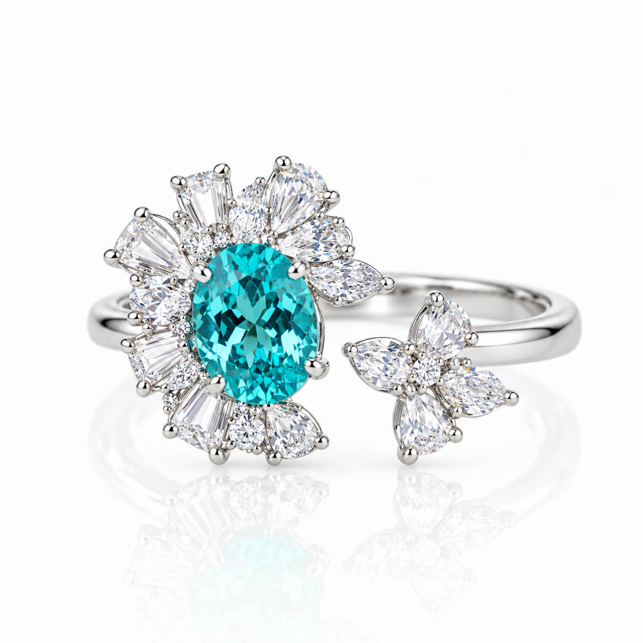 Halo setting oval cut  lab grown Paraiba engagement ring