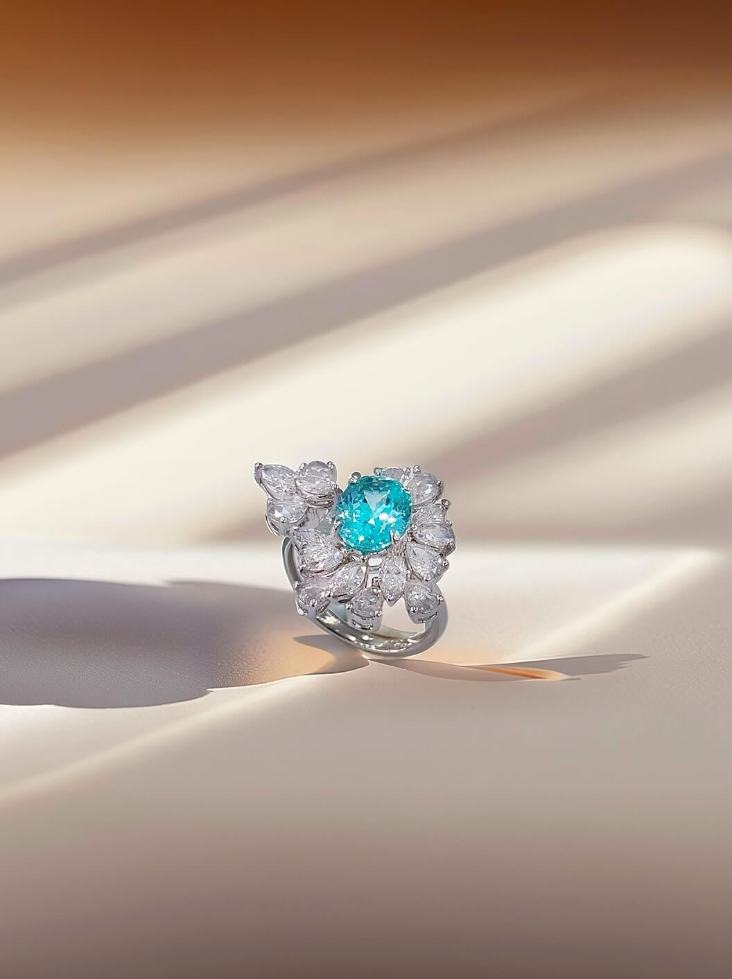 Halo setting oval cut  lab grown Paraiba engagement ring