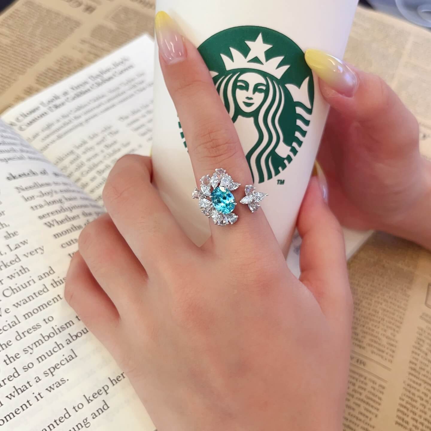 Halo setting oval cut  lab grown Paraiba engagement ring