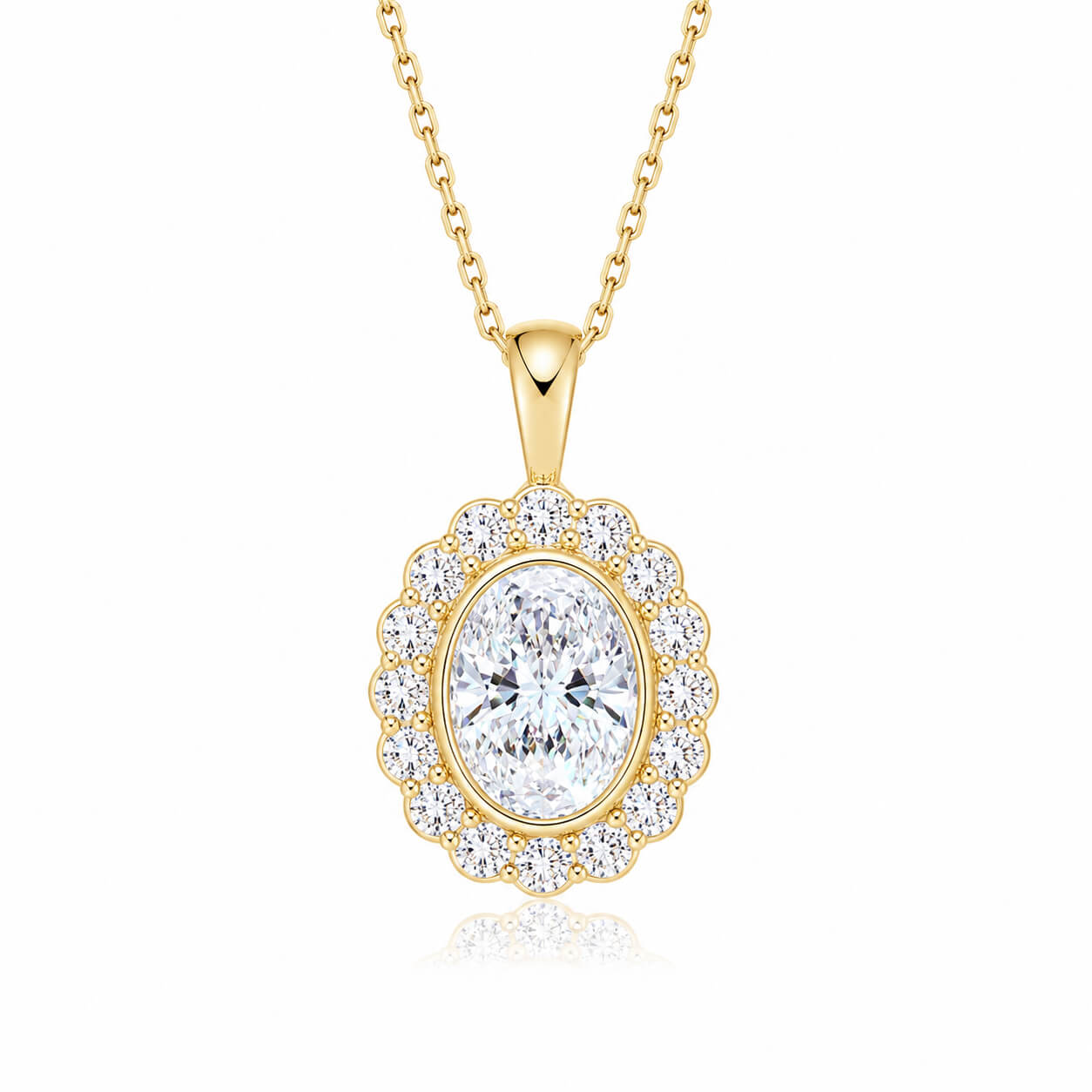 Halo setting oval cut lab grown diamond pendant necklace