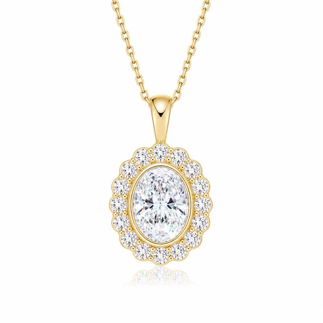 Halo setting oval cut lab grown diamond pendant necklace