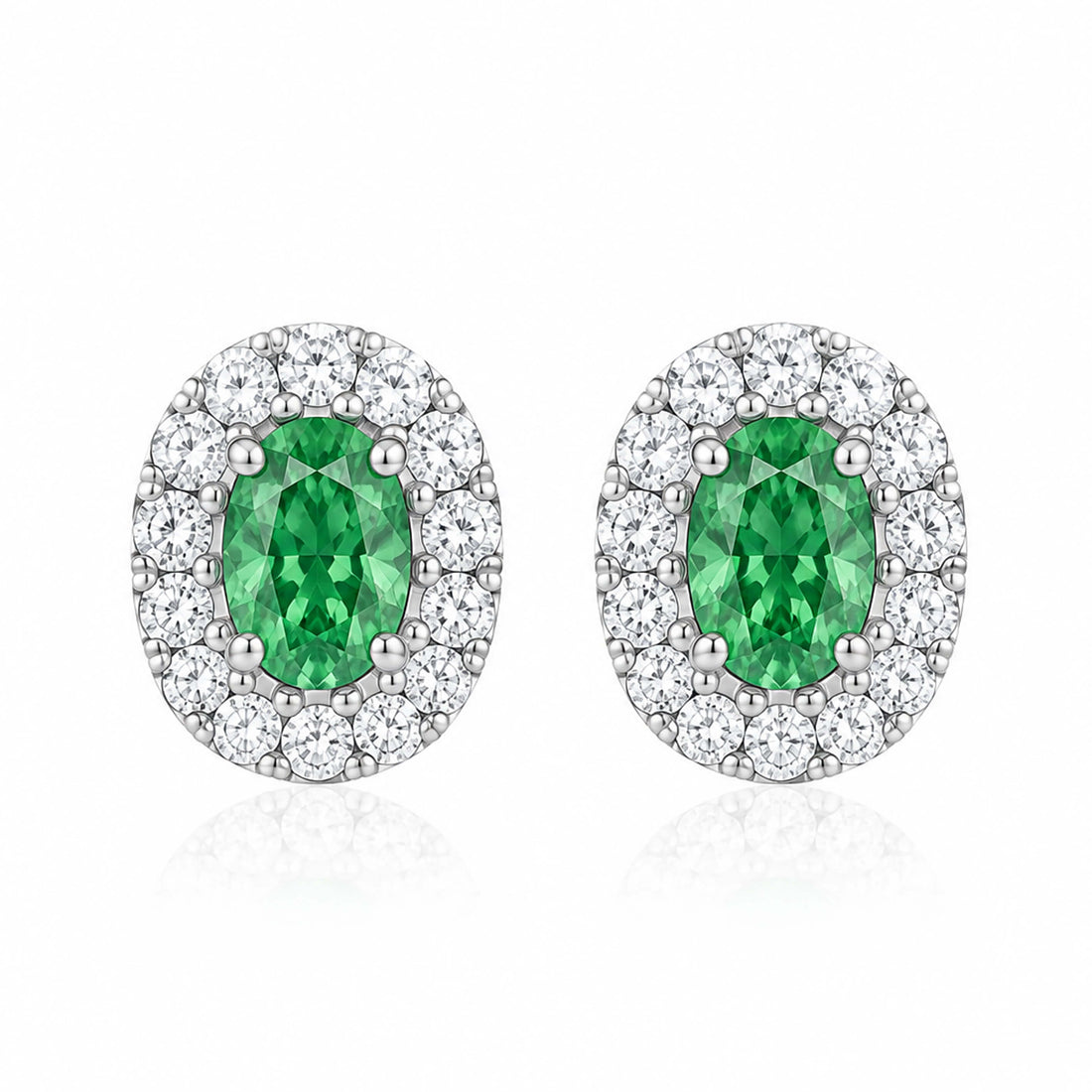 Halo setting oval cut lab grown green diamond earrings stud