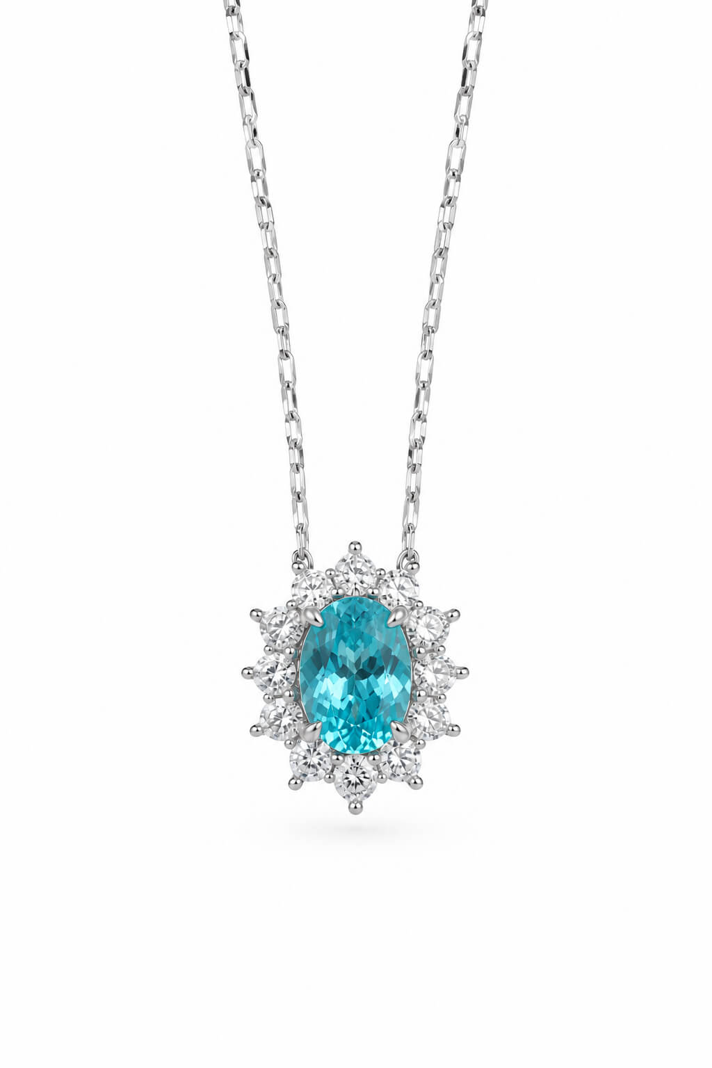 Halo setting oval cut lab grown paraiba pendant necklace