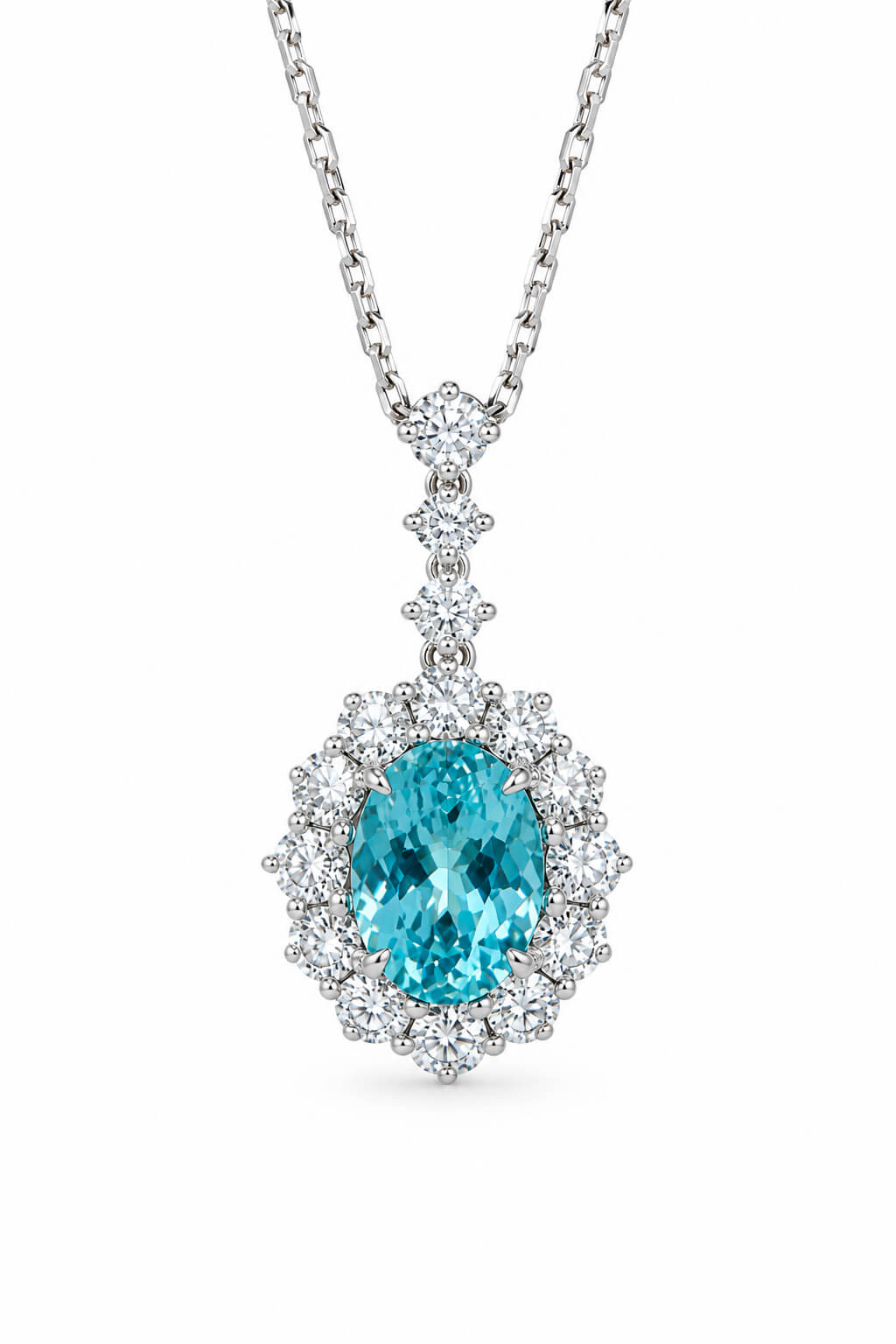 Halo setting oval cut lab grown paraiba pendant necklace