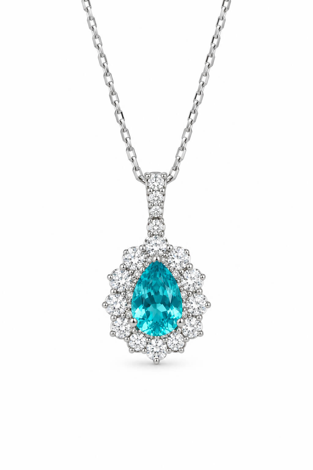 Halo setting oval cut lab grown paraiba pendant necklace