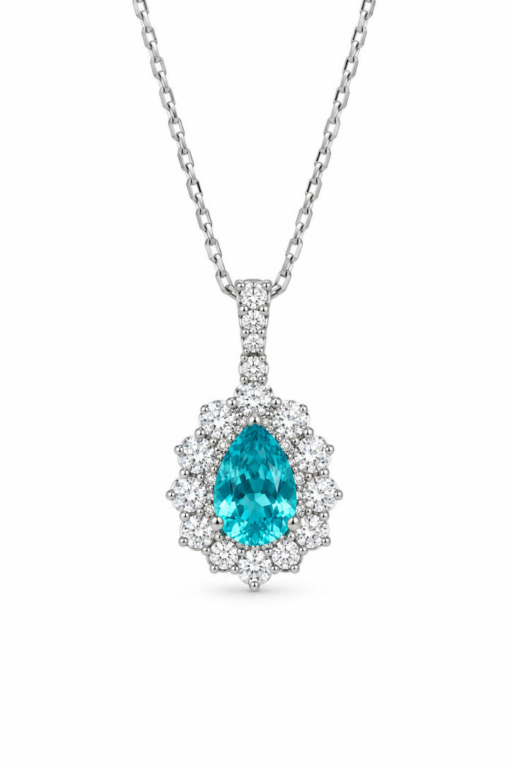 Halo setting oval cut lab grown paraiba pendant necklace