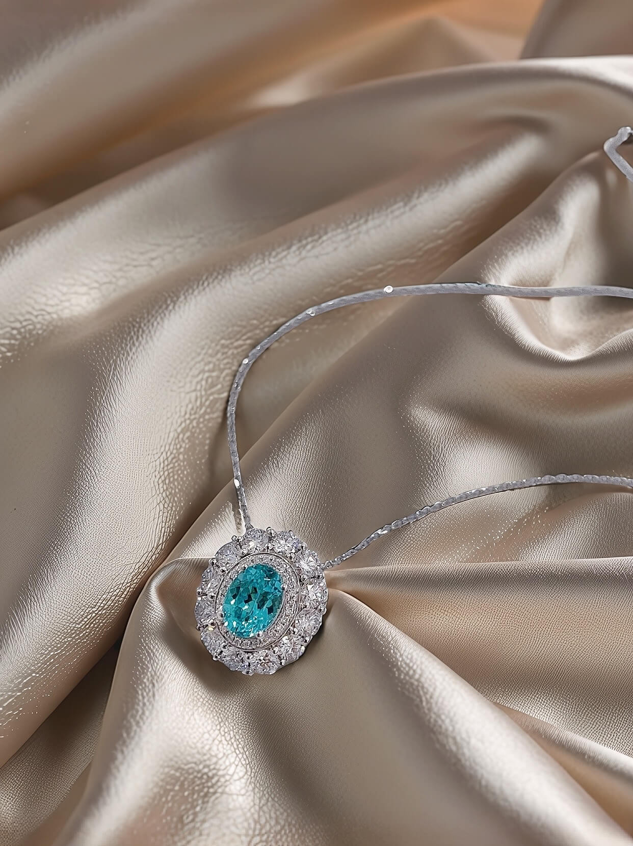 Halo setting oval cut lab grown paraiba pendant necklace