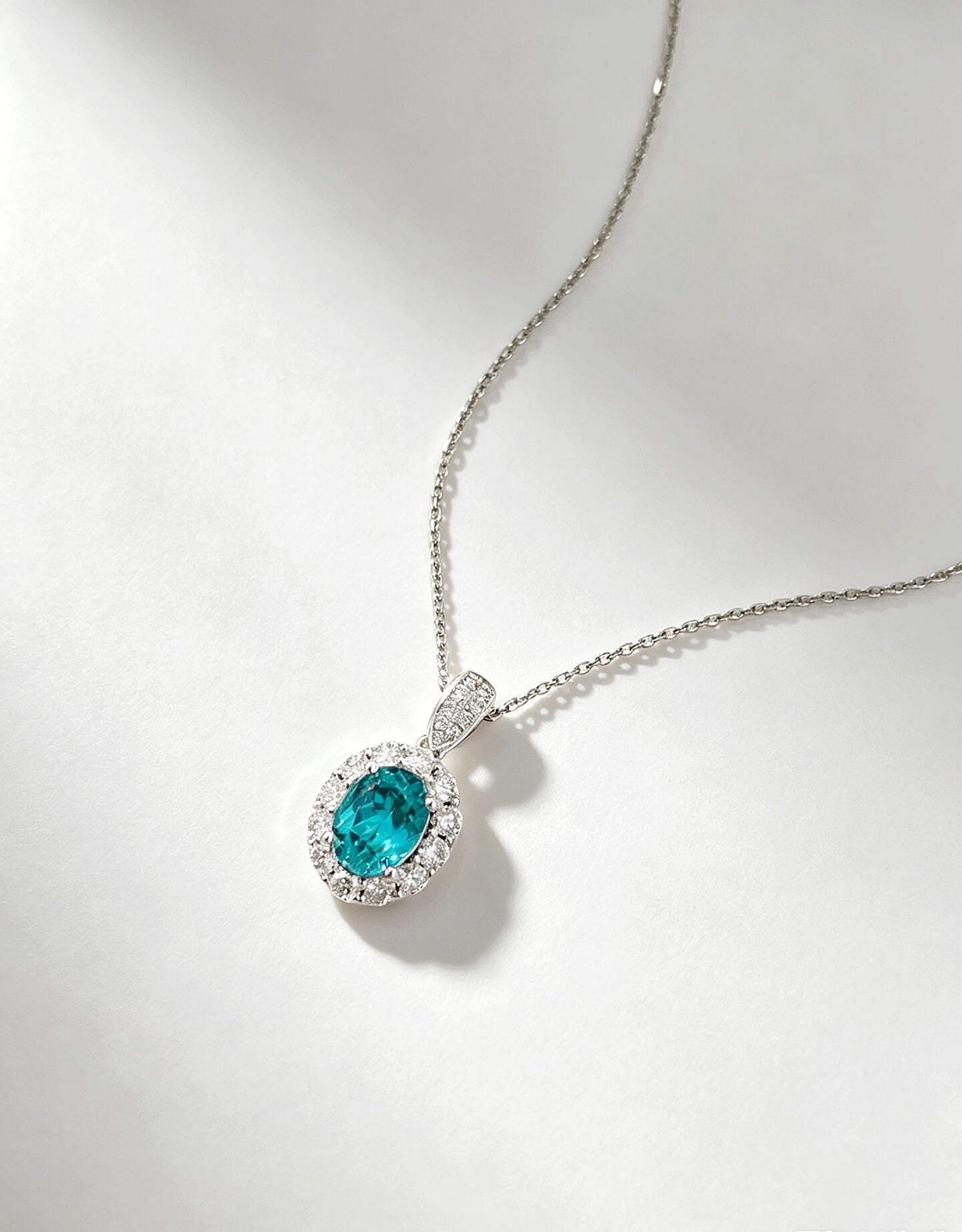 Halo setting oval cut lab grown paraiba pendant necklace