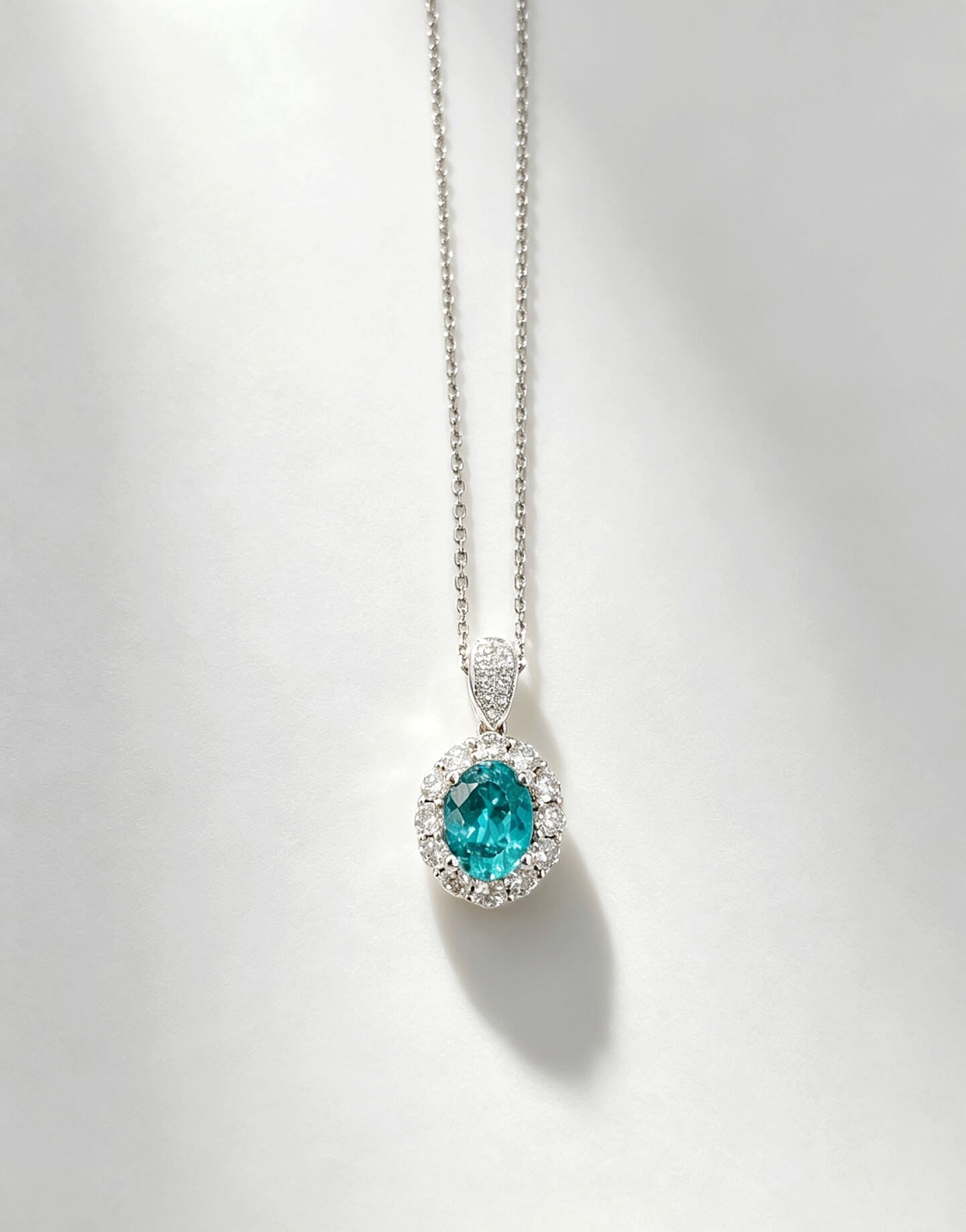 Halo setting oval cut lab grown paraiba pendant necklace