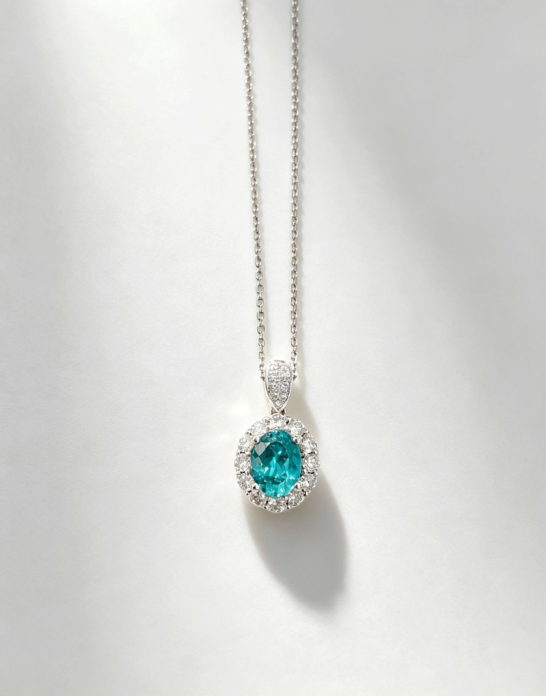 Halo setting oval cut lab grown paraiba pendant necklace