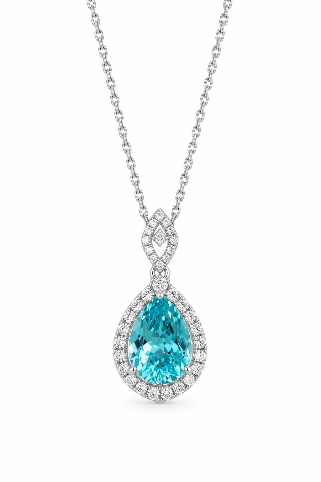 Halo setting oval cut lab grown paraiba pendant necklace