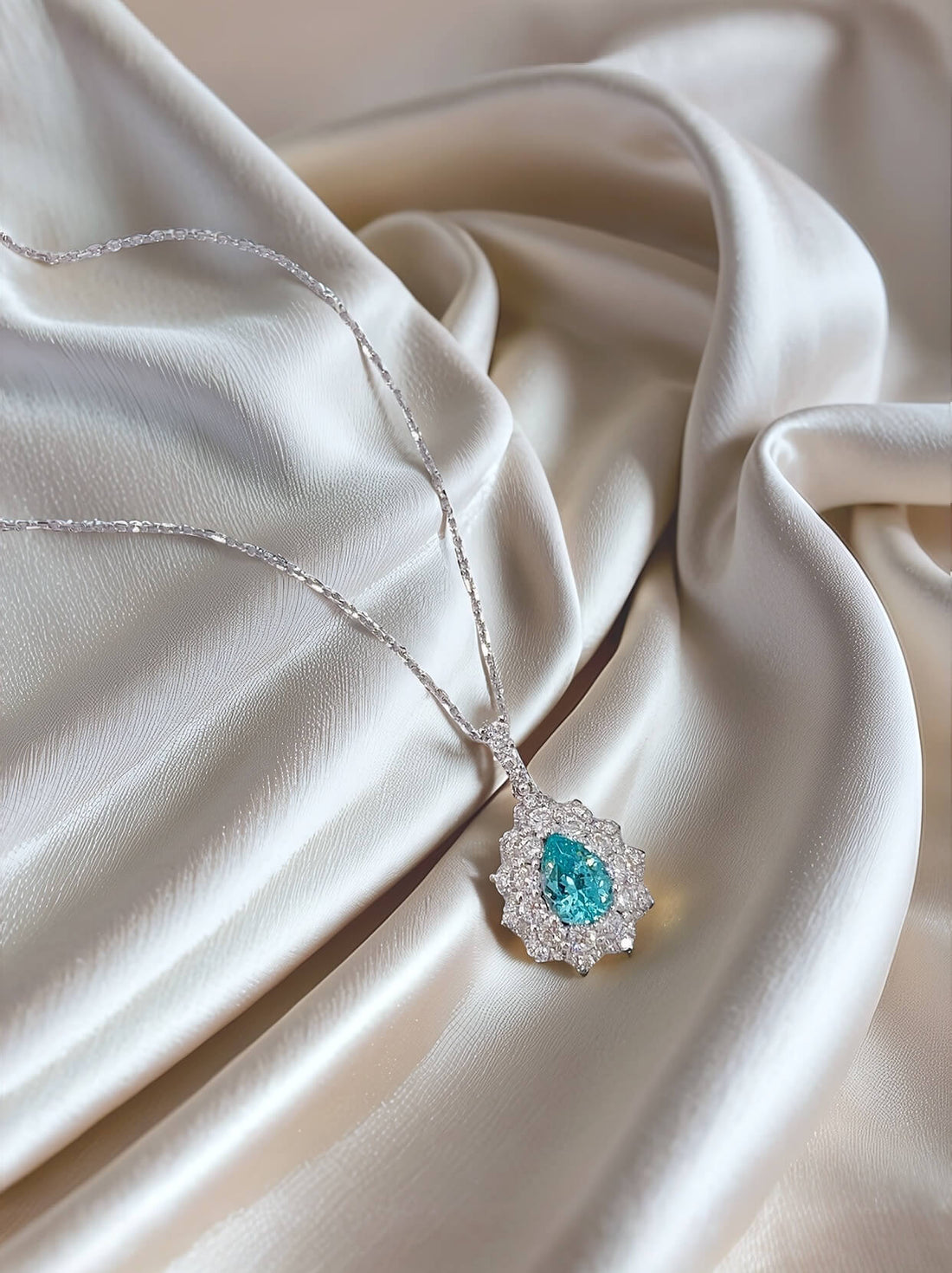 Halo setting oval cut lab grown paraiba pendant necklace