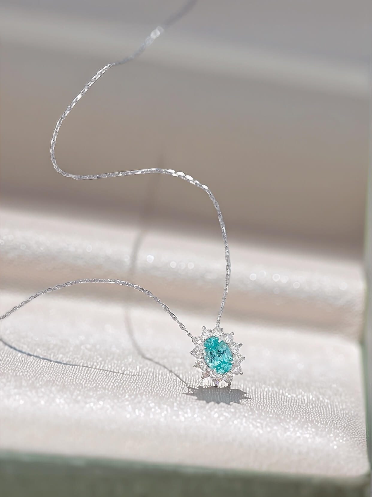 Halo setting oval cut lab grown paraiba pendant necklace