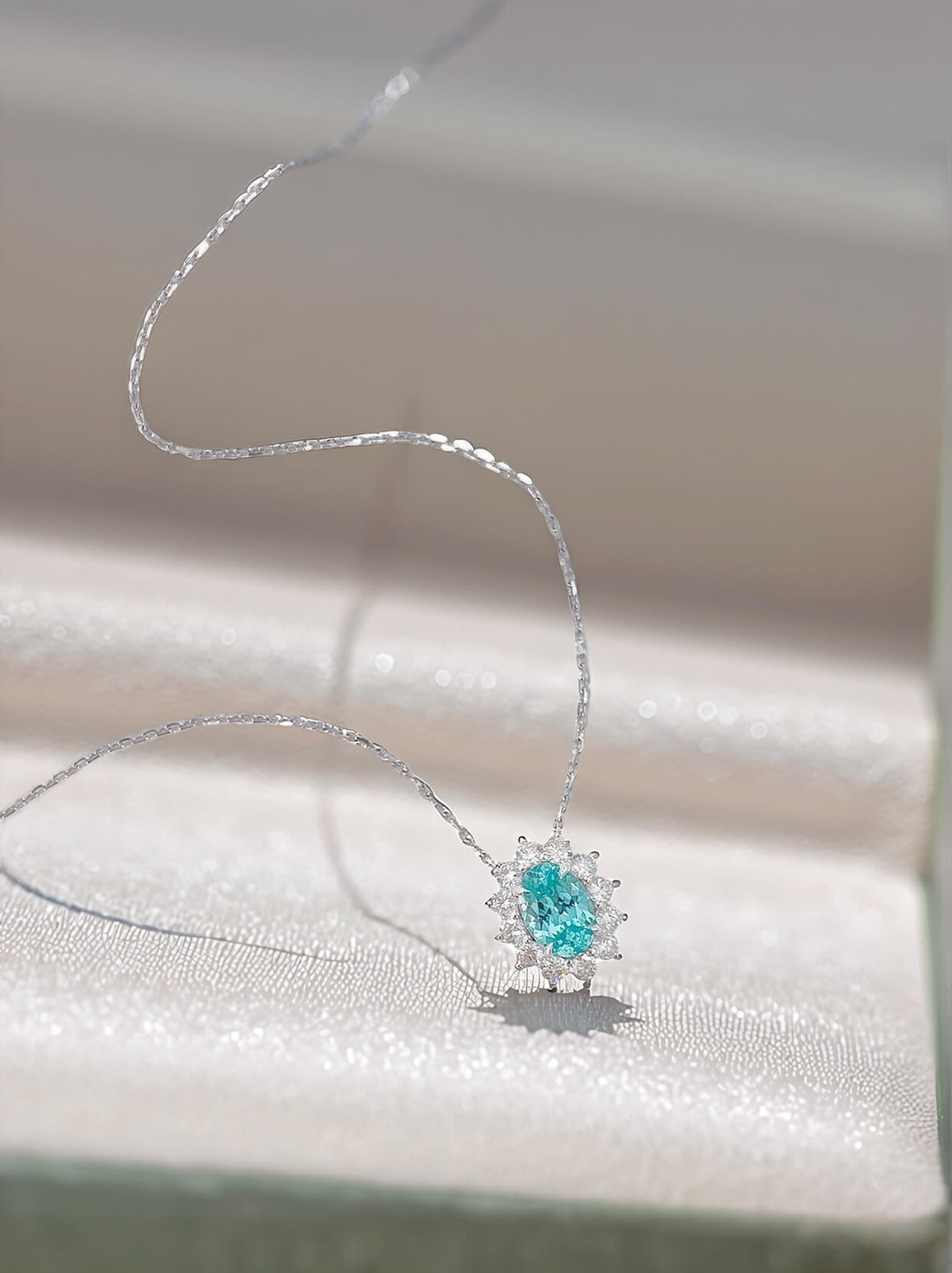 Halo setting oval cut lab grown paraiba pendant necklace
