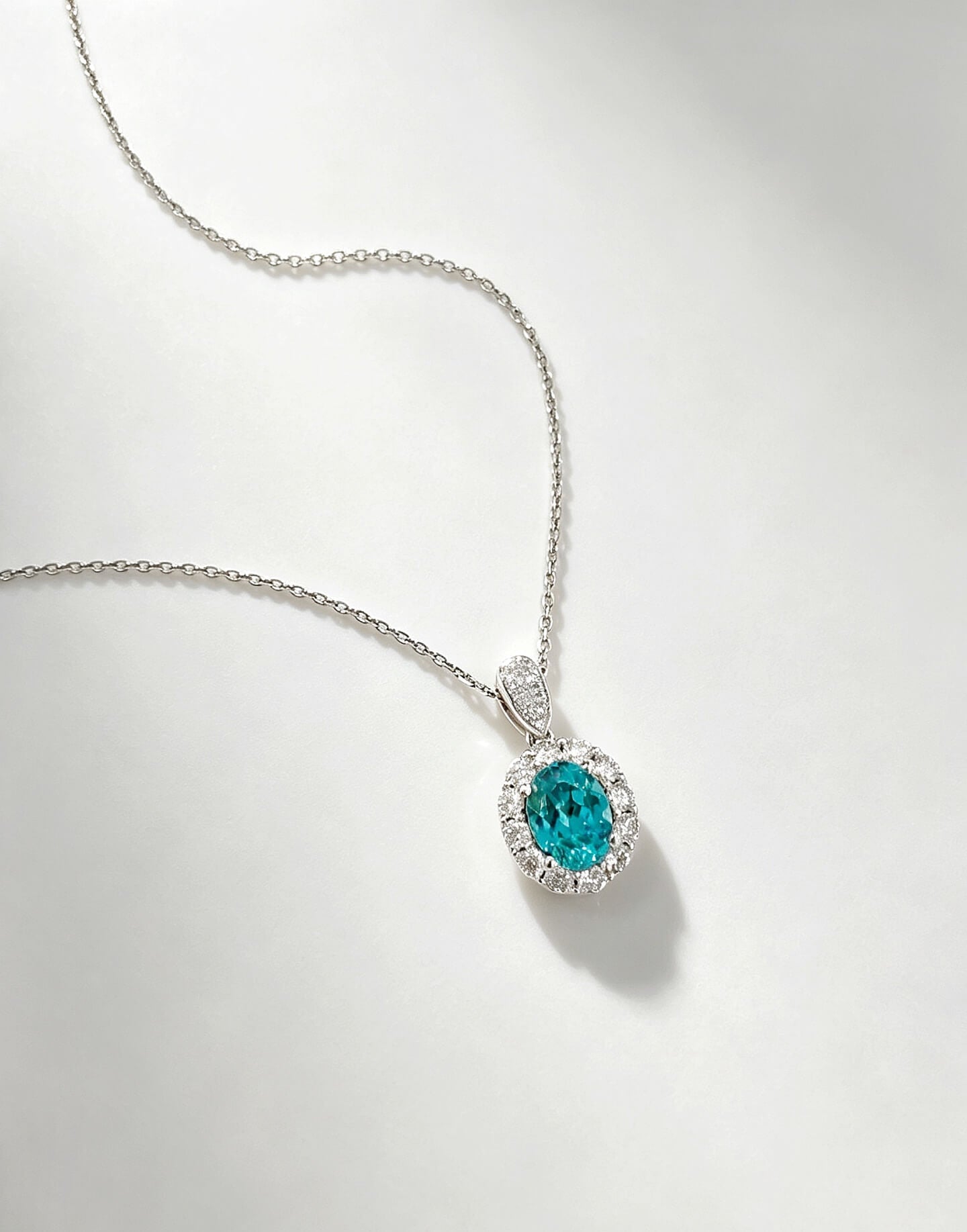 Halo setting oval cut lab grown paraiba pendant necklace