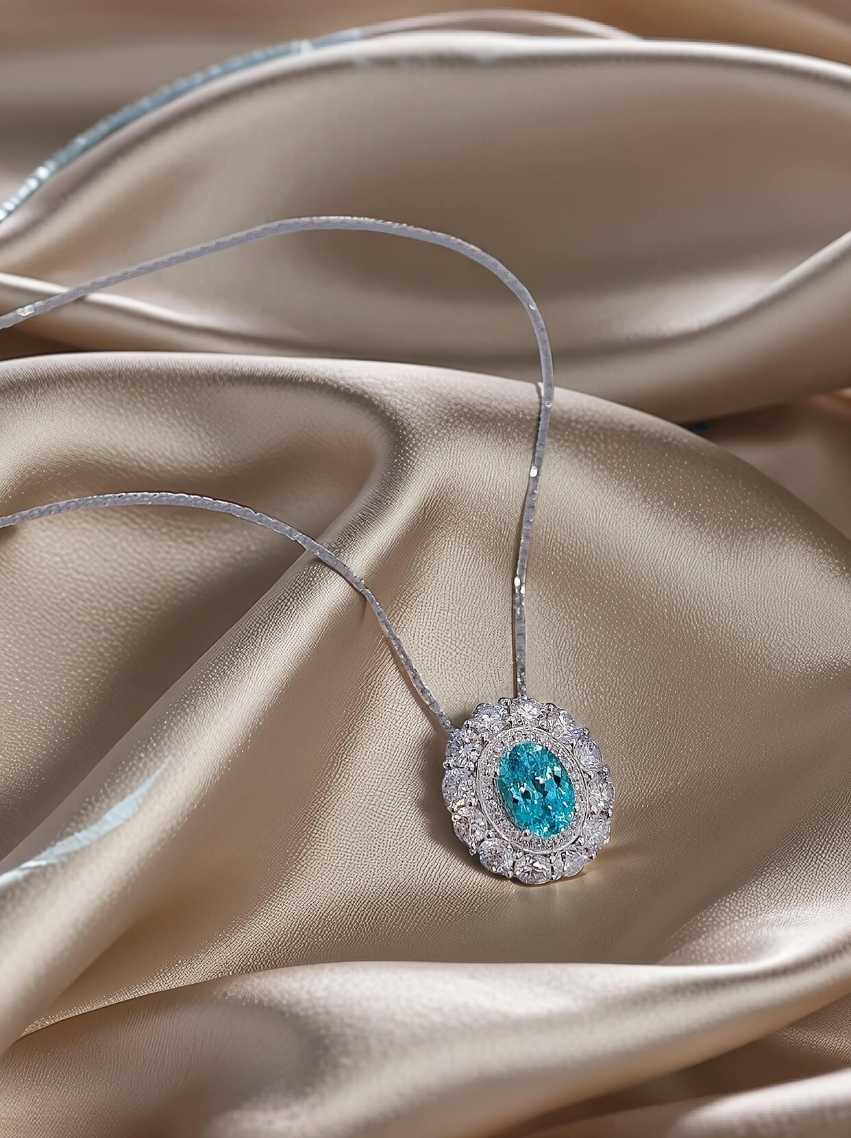 Halo setting oval cut lab grown paraiba pendant necklace
