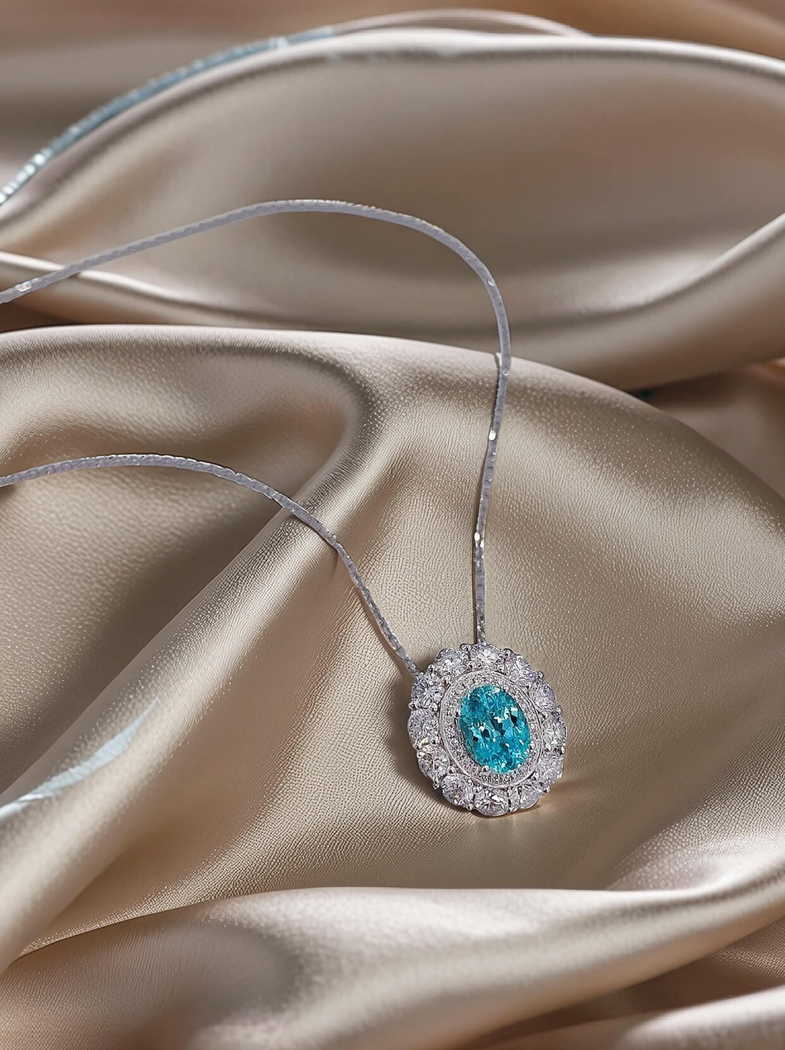 Halo setting oval cut lab grown paraiba pendant necklace