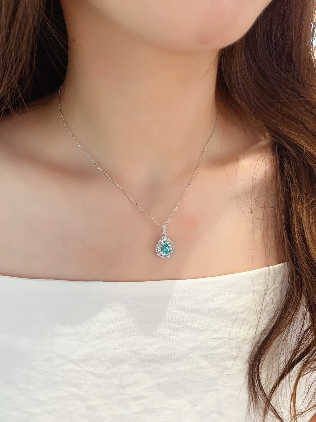 Halo setting oval cut lab grown paraiba pendant necklace