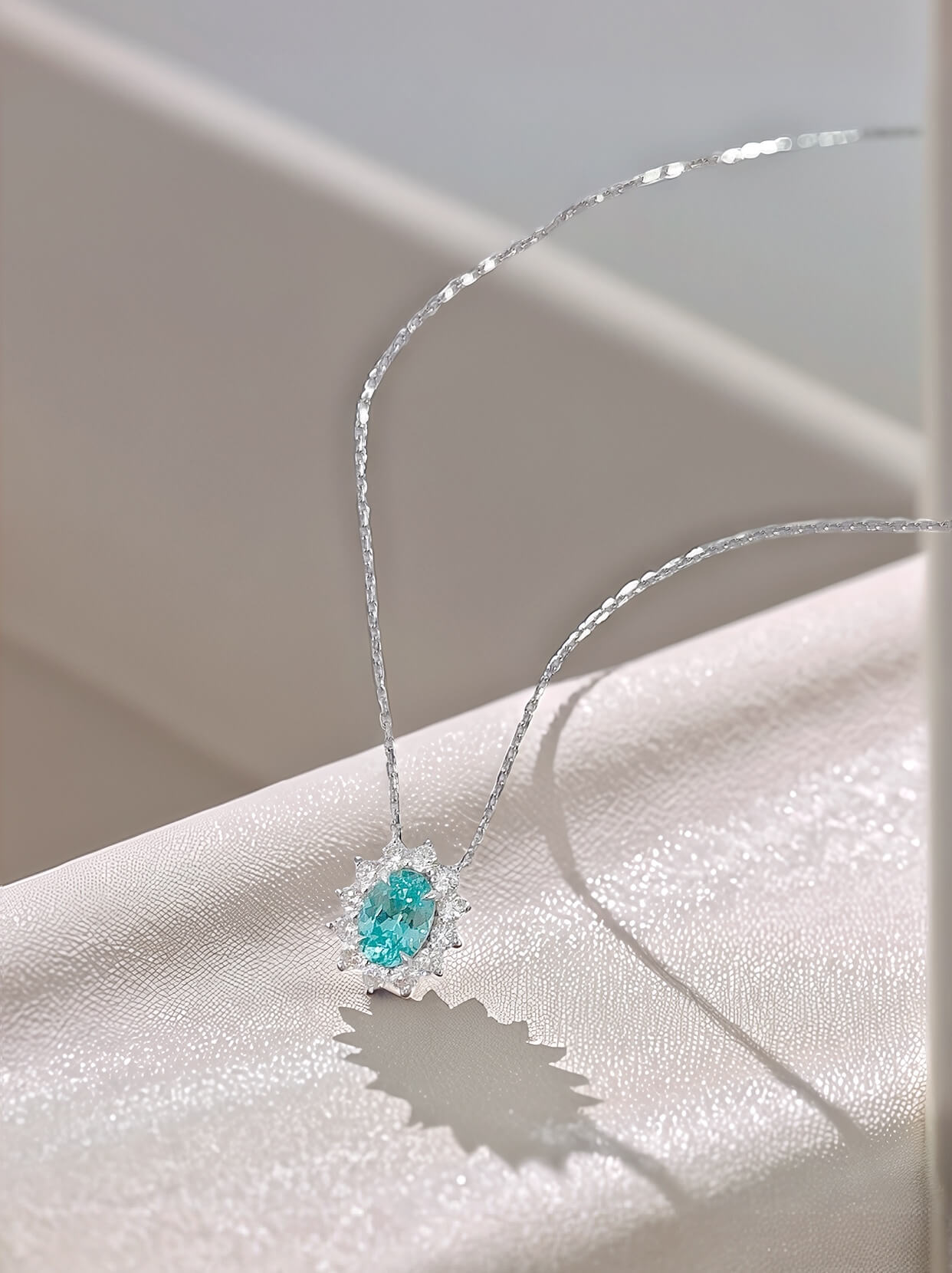 Halo setting oval cut lab grown paraiba pendant necklace
