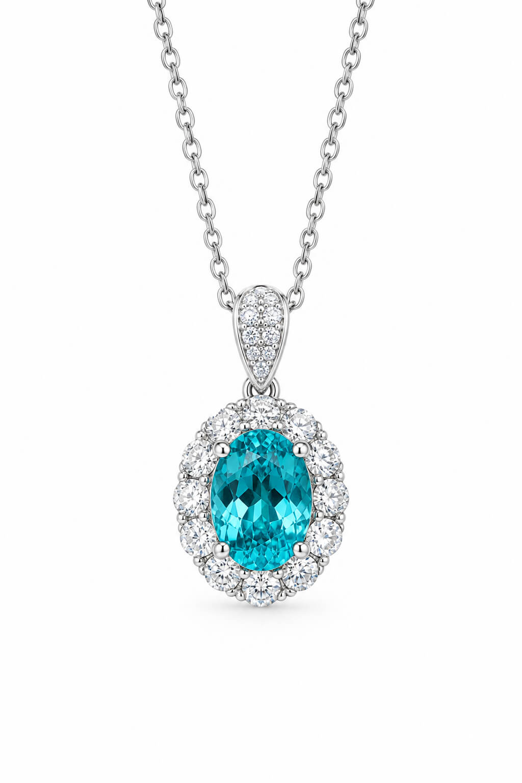 Halo setting oval cut lab grown paraiba pendant necklace