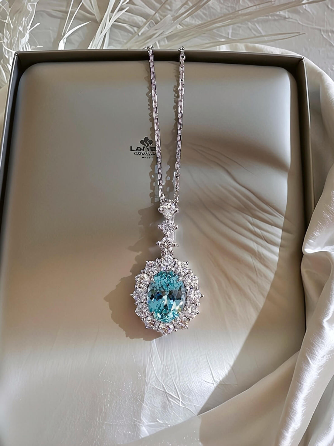 Halo setting oval cut lab grown paraiba pendant necklace