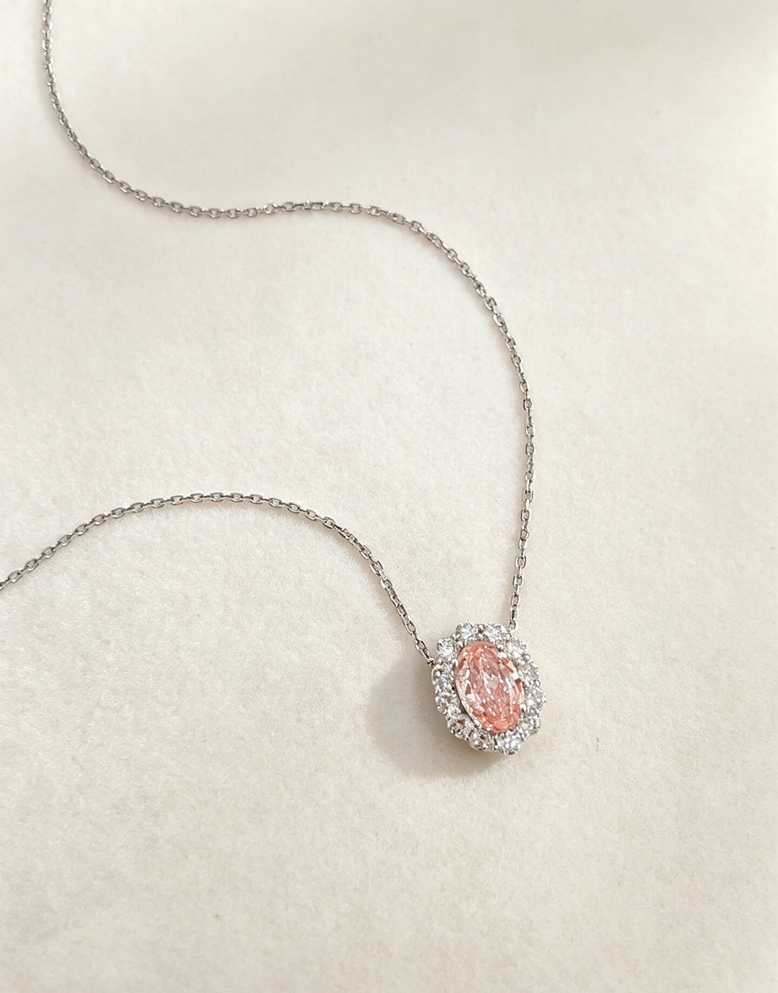 Halo setting oval cut lab grown pink diamond pendant necklace